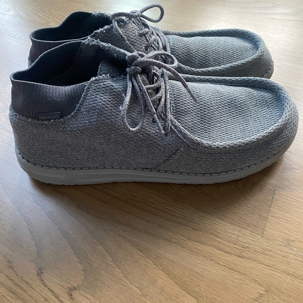 Hey Dude Wayne Men's Gray Knit Lace up Loafers Size 13 comfy casual